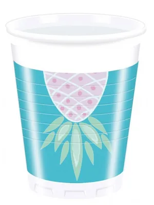 Produktbild von 8 Stück Einweg Partybecher mit Ananas-Design, 200 ml Fassungsvermögen