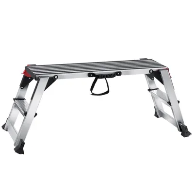 Immagine prodotto di Banco da lavoro pieghevole in alluminio 100x30x48,7 cm - Piattaforma di lavoro con portata di 200 kg - Scala a gradini con serrature di sicurezza - Banco a gradini per casa, ufficio, officina e garage - Argento