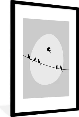 Produktbild von MuchoWow® Gerahmtes Poster Vögel - Schwarz - Weiß 60x90 cm - Poster mit Schwarzem Bilderrahmen Wandposter Rahmen Foto Bilder - Dekoration - Wandposter Wohnzimmer - Hochwertig