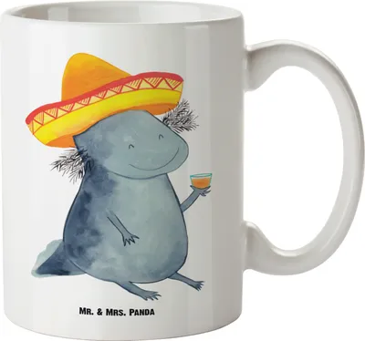 Produktbild von Mr. & Mrs. Panda Haferl Axolotl Tequila - Weiß - Geschenk, Molch, Teebecher, Pott, Mexiko, Urlaub, Kaffeepott, trinken, Keramikbecher, Party, Spruch, Große Tasse