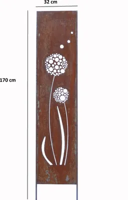 Produktbild von Edelrost Sichtschutz Wand Schild Pusteblume, Gartendekoration 170x32 cm