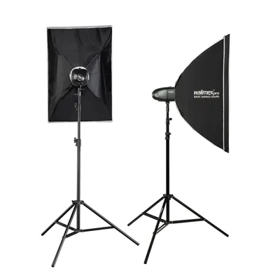 Produktbild von Walimex pro Newcomer 100 II 2er Set, Studioblitz Set inkl. Softboxen und Lampenstativen, LED Studiolicht mit Funk, hohe Lichtleistung ideal für Fotostudio