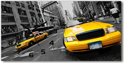 Produktbild von Wanduhr aus Glas – 60x30 cm - Glasbild - Glasuhr - Gehärtetes Glas - schwarze-zeiger - Taxi in New York