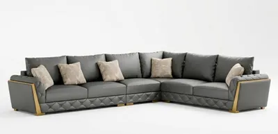 Produktbild von Ecksofa Grau Farbe Moderner Stil Holzbeine Weiche Armlehnen Kunstleder