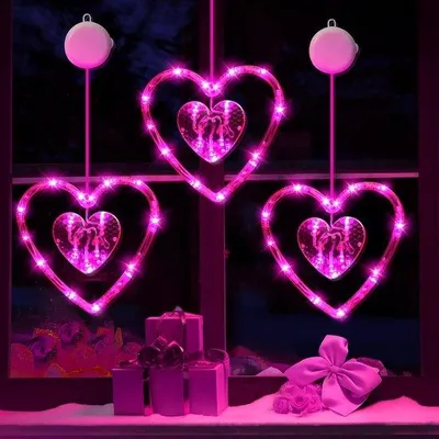 Image de Suspensions de Saint-Valentin avec minuterie, fonctionnant à piles, ampoules LED rouges en forme de cœur à vis, idéales pour les fêtes.