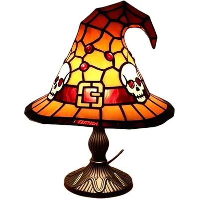 Produktbild von Bunte Harz-Hexenhut-Tischlampe mit Totenkopf, gotischer Stil, USB-betrieben, vintage Halloween-Nachtlicht, für Schlafzimmer, Wohnzimmer und Büro