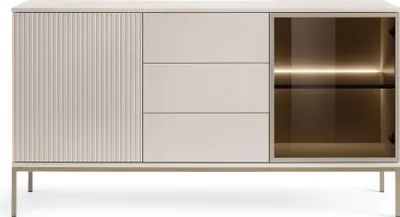 Produktbild von Moderne breite Kommode mit geriffelter Front, 154 x 83 x 39 cm, Farbe Kaschmir/Gold