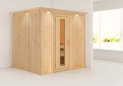 Produktbild von Karibu Sauna Innensauna Sodin Fronteinstieg ohne Zubehör 210x184x202 cm mit Dachkranz mit Energiespartür