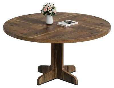 Produktbild von Runder Esstisch 120 cm - Modern Farmhouse - Für 4 Personen - Platzsparend - Kleiner Küchentisch - Retro Braun