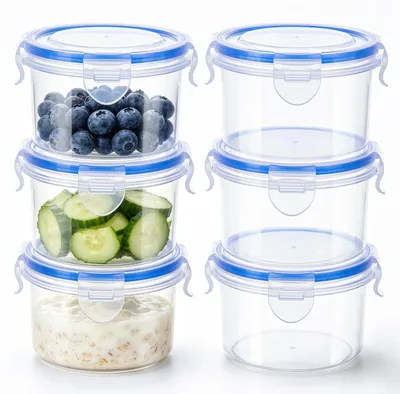 Productafbeelding van Voedselcontainer met deksel - 300 ml - Transparant PP - Set van 6 - Stapelbaar