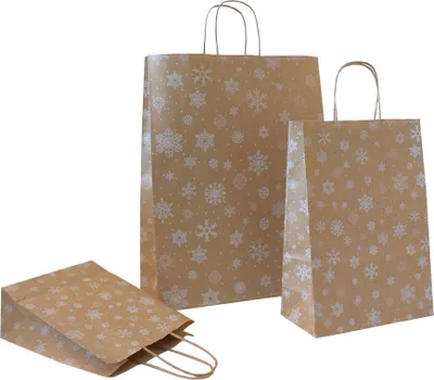 Produktbild von Papiertragetasche mit Kordel "Schneekristall", 18 + 8 x 22 cm, 90g/m², 25 Stück