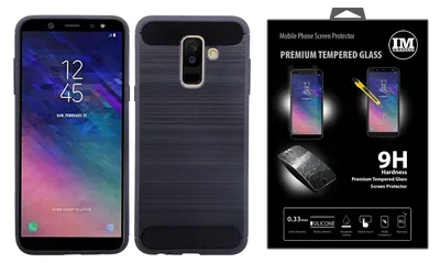 Produktbild von Silikon Hülle Tasche Case + 9H Panzerfolie Echt Glas Zubehör Gummi Bumper Schale Schutzhülle in Carbon-Schwarz für Samsung Galaxy A51 (A515F)