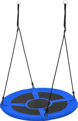 Produktbild von ECD Germany houpačka Nest Ø100 cm, modrá/černá, z polyesteru, nosnost do 150 kg, talířová houpačka pro děti a dospělé, výškově nastavitelná dětská houpačka venkovní, závěsná houpačka zahradní houpačka kulatá houpačka uzavřený sedák