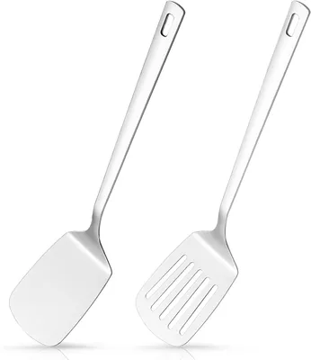 Imagen del producto de Juego de espátulas de acero inoxidable, de 35 cm de largo, aptas para lavavajillas, para la cocina