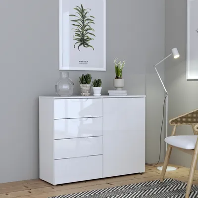 Obrázok produktu pre Kommode >SIENNA< in weiß glanz Dekorfolie - 110,1x84,9x34,4cm (BxHxT)