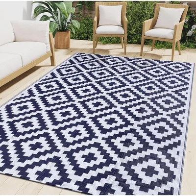 Immagine prodotto di Tappeto da esterno resistente alle intemperie, 180 x 270 cm, blu e bianco, reversibile, resistente ai raggi UV