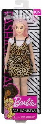 Image de Poupee barbie fashionistas : longs cheveux rose et sa robe leopard - mattel - fxl49