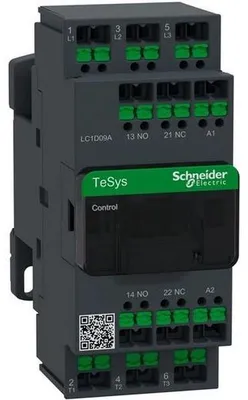 Immagine prodotto di Contattore Schneider LC1D, modello LC1D09AB7, 3 poli + 1 contatto ausiliario + 1 contatto normalmente aperto, potenza 4 kW, corrente 9 A, 400 VAC, bobina 24 VAC
