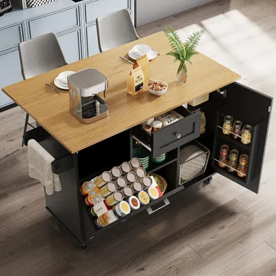 Obrázok produktu pre Kuchynský ostrov s úložným priestorom a retro dizajnom – multifunkčný servírovací vozík a skrinka