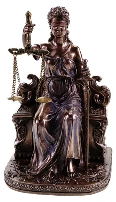 Justitia-Figur sitzend, bronzefarben, 17,5 cm, Polyharz