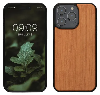 Produktbild von kwmobile Hülle kompatibel mit iPhone 15 Pro Max Hülle - Holz Case - stoßfestes Handy Cover - TPU Handyhülle in Braun