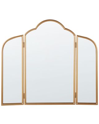 BELIANI Stolové trojité zrkadlo zlaté kovové 87 x 77 cm dve bočné krídla skladacie make-up