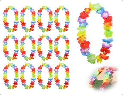 12 Hawaii-Blumenketten, bunt, 100 cm, für Poolparty & Tropenfeste