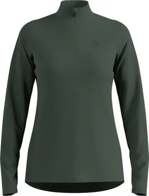 Dunkelgrüner Odlo Essentials Light Mid Layer mit Halbreißverschluss und langem Arm