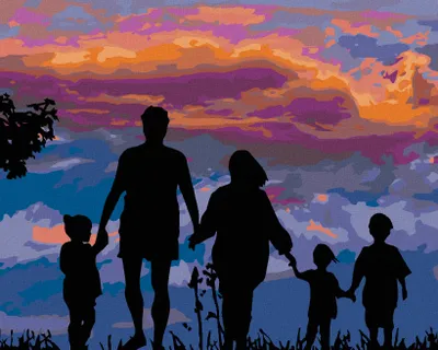Immagine prodotto di Zuty - Dipingere con i numeri - GRANDE FAMIGLIA E TRAMONTO, 40x50 cm, senza cornice e senza tela