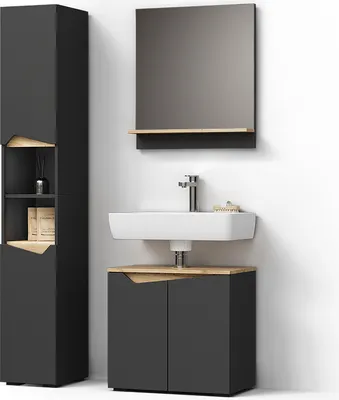 Immagine prodotto di Combinazione di mobili da bagno Livinity Timavo Antracite 3 parti, con colonna, Model 52981