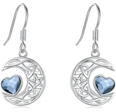 Immagine prodotto di Orecchini da donna in argento sterling 925, con pendenti a forma di luna e stelle, con cristalli, ipoallergenici