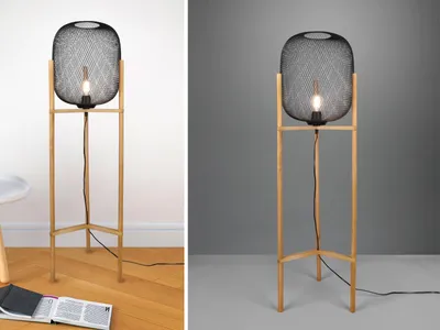 Produktbild von LED Stehleuchte Vintage Look Metall Gitterlampe Schwarz, Höhe 123cm Ø38cm