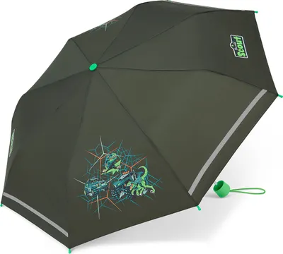 Produktbild von Scout Boys Kinder Regenschirm Taschenschirm mit Reflektionsstreifen Dino Hunter