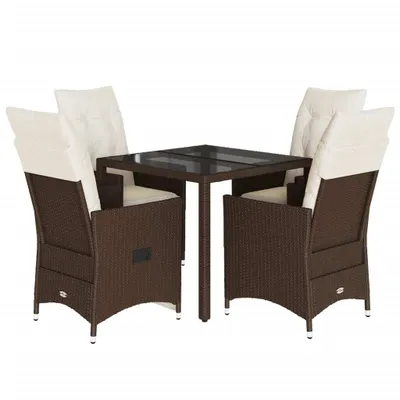 Produktbild von 5-tlg. Garten-Essgruppe mit Kissen Braun Poly Rattan