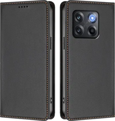 Image de Etui en cuir pour OnePlus 10T, étui magnétique en cuirPolyuréthaneavec support Noir