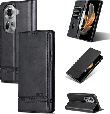 Obrázek produktu pro Kožené pouzdro pro Oppo Reno11, skládací peněženkové pouzdro s magnetickým uzávěrem a stojánkem černé