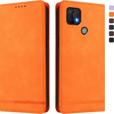 Obrázek produktu pro Pouzdro pro Oppo A35 / A16E / A16K / A15 / A15S, retroPolyuretankožené flip pouzdro s stojánkem a přihrádkami na karty Pomerančový