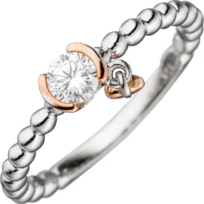 Produktbild von Ring Damenring mit Zirkonia weiß & Anhänger Herz 925 Silber rotgoldvergoldet Innenumfang 56mm  Ø17.8mm