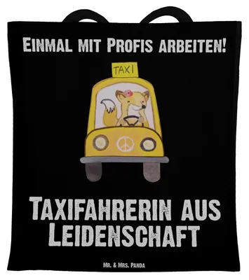 Produktbild von Mr. & Mrs. Panda Jutebeutel Taxifahrerin Leidenschaft - Schwarz - Geschenk, Tote Bag, Tasche, Schultasche, Laptoptasche, Büchertasche, Shopping