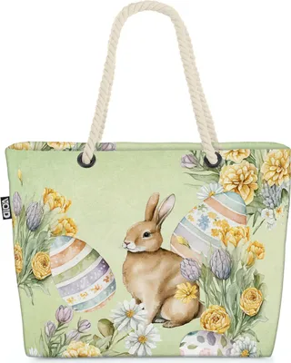 Produktbild von VOID Hase Blumen Ostereier Ostern Strandtasche Shopper 58x38x16cm 23L XXL Einkaufstasche Tasche Reisetasche Beach Bag