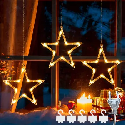 3er-Set LED-Sterne, Weihnachtsbeleuchtung, 8 Modi, IP44, 30 LEDs
