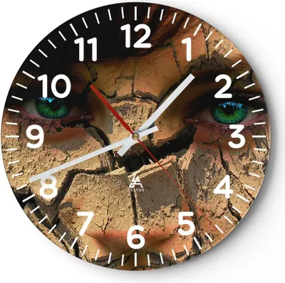 Produktbild von Wanduhr - Rund - Glasuhr - Frau Gesicht Haut geknackt - 30x30cm - Schleichendes Uhrwerk - Lautlos - zum Aufhängen bereit - Dekoration Modern - Wanddekoration aus Glas - C4AR30x30-0267