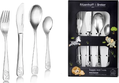 Produktbild von Ritzenhoff & Breker Kinderbesteck "HAPPY ZOO", 4-teilig aus hochwertigem Edelstahl, mit Tiermotiven - 1 Stück (812701)