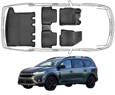 Produktbild von 3D Fußmatten & Kofferraumwanne Auto Set Kompatibel mit DACIA Jogger 5 & 7 Sitzer