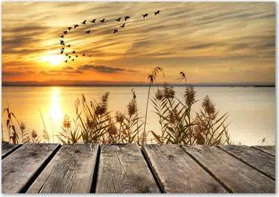 Produktbild von Tulup® Leinwandbild - 100x70 cm - Wandkunst - Drucke auf Leinwand - Leinwanddruck - Landschaften - Orange - Pier am See
