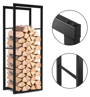 Produktbild von Ikodm Kaminholzregal Brennholzregal aus 0,8 mm Eisen, schwarz pulverbeschichtet, 100 x 40 x 25 cm, mit Anti-Rutsch-Pads für Kamin und Ofen