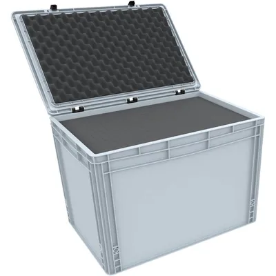 Zdjęcie produktu dla Pudełko Eurobox z pokrywą na zawiasach i pianką siatkową, 600 x 400 x 435 mm