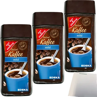 Produktbild von Gut & Günstig Gold löslicher Instant Kaffee mild 3er Pack (3x200g Packung) + usy Block