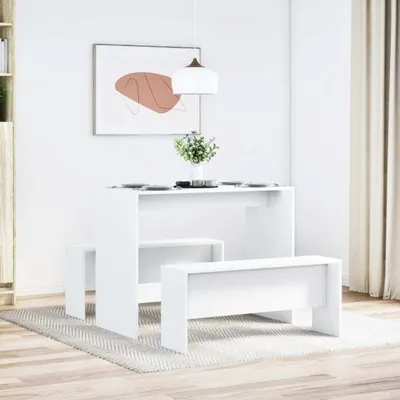 Produktbild von "im Sonderangebot" 3-tlg. Esstisch und Bank/Essgruppe - Küchentischset modernes Design - CLORIS - Set Weiß Holzwerkstoff - NeuMöbel6626676