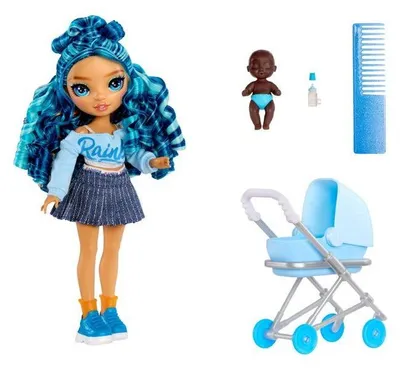 Zdjęcie produktu dla Lalka Skyler, uczennica szkoły podstawowej, zestaw "Niania", 23 cm, z wózkiem, kołyską, butelką, grzebieniem i akcesoriami
